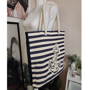 Beach Tote Bag Rope Straps Nautical Navy Anchor